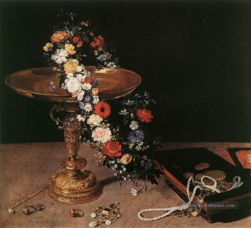 Nature morte avec guirlande de fleurs et d’or Tazza Jan Brueghel l’Ancien floral Peinture à l'huile